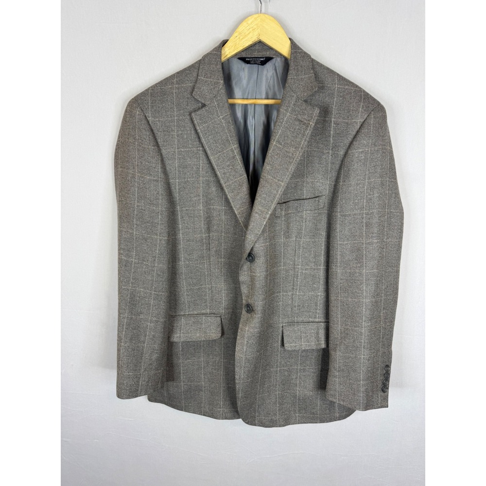 Pronto Uomo Couture Mens 44 Short Brown Windowpane Wool Silk Linen Sport Coat